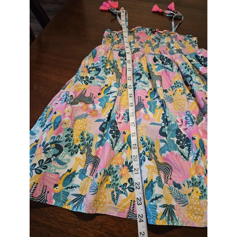 Tommy Bahama Floral Babydoll Sun Dress Tropical Print Girls Size 5 Zebra Tassels